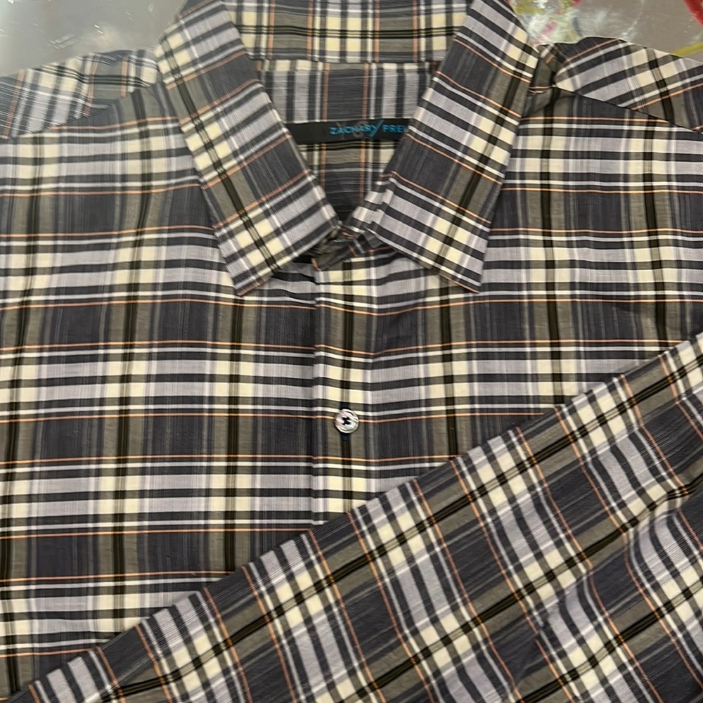 Beautiful Zachary Prell extra large brown green gray plaid button down